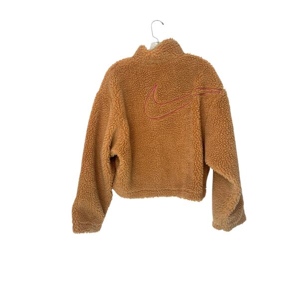 Nike Camel Brown Swoosh Women's Mock Neck Sherpa Fleece Zip Up Jacket‎ Medium - Picture 8 of 11